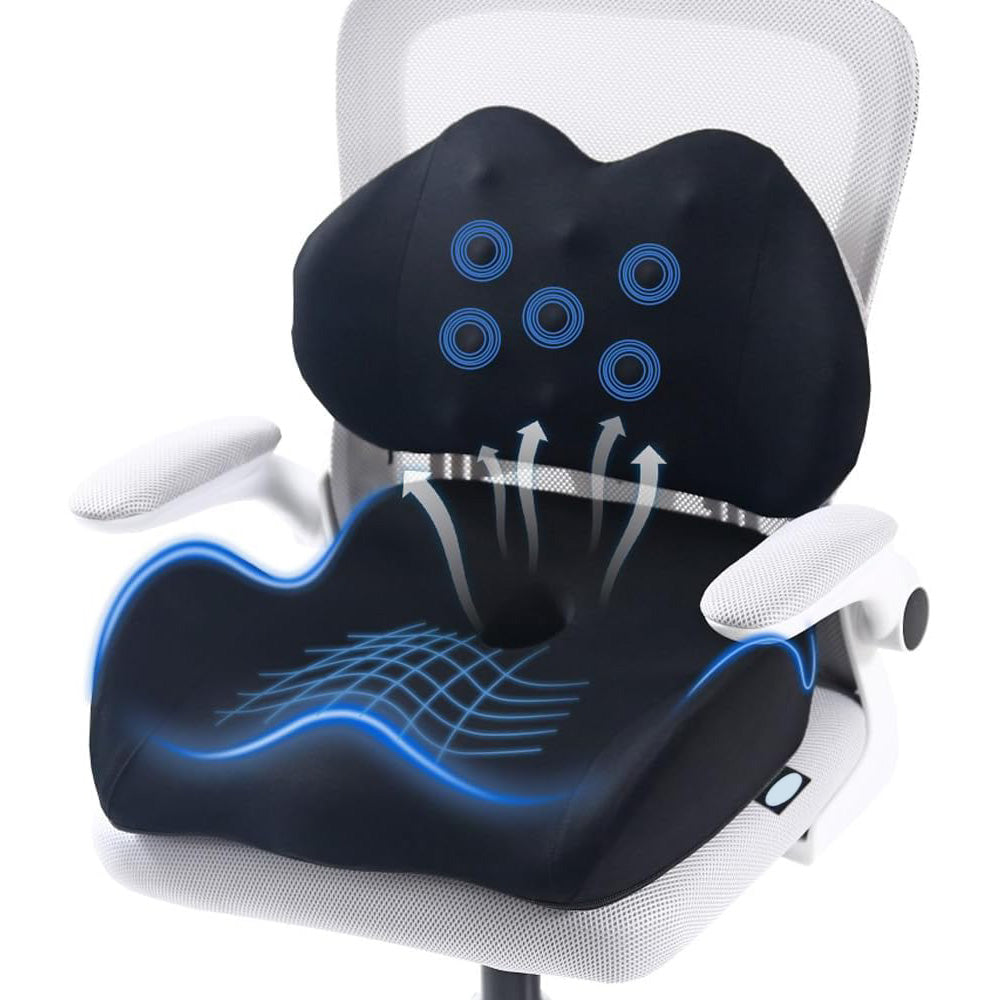 Memory Foam Seat Cushion Lumbar Support Pillow Chair Pad for Office Car-Black