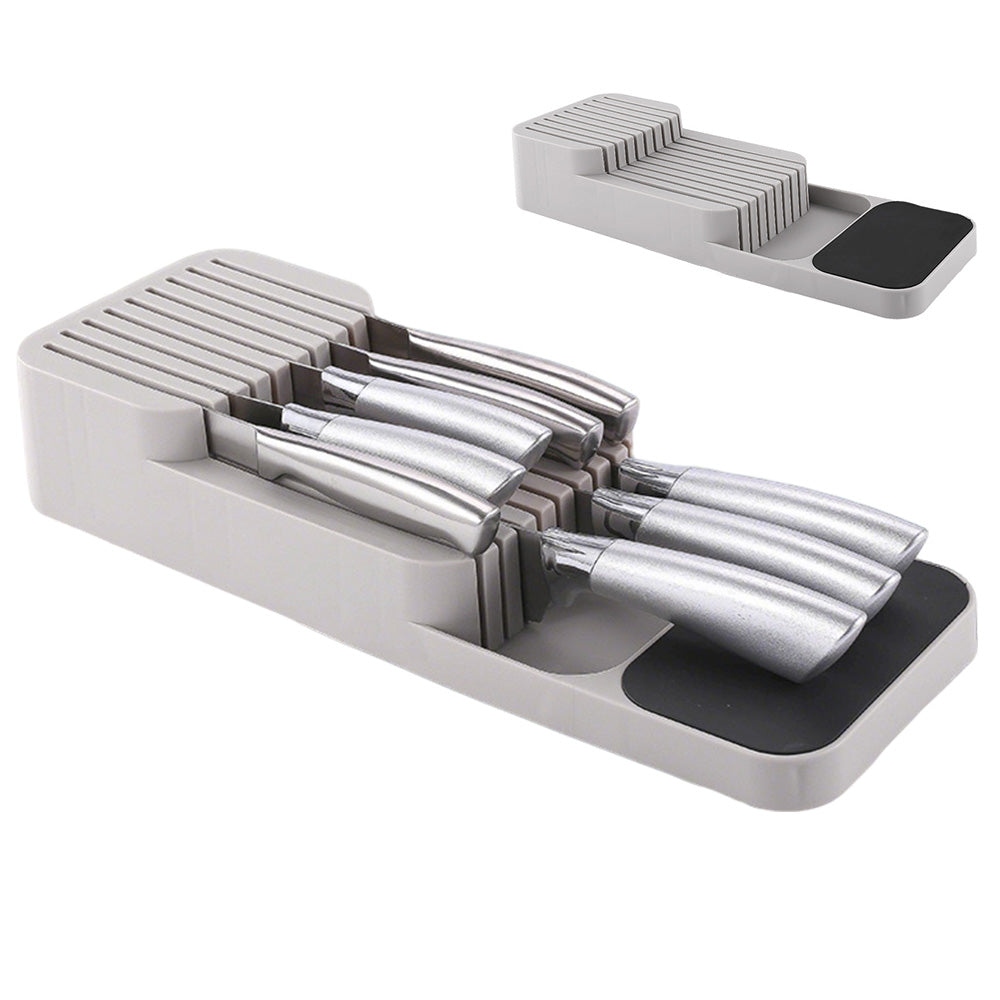 Storage Rack Knife Block Organizer Kitchen Knives Holder Countertop or Drawer Use-Beige