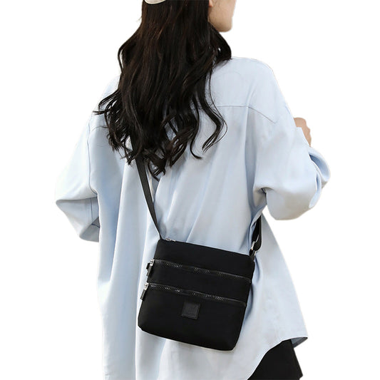 Multipockets Zipper Crossbody Purses Casual Nylon Shoulder Bag for Women Daily Handbag Black