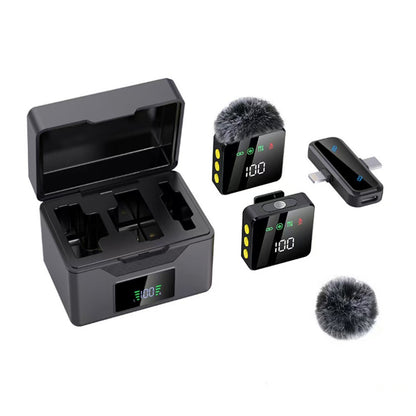 Wireless Lavalier Microphone with Charging Case Noise Cancelling for iPhone Android-Black