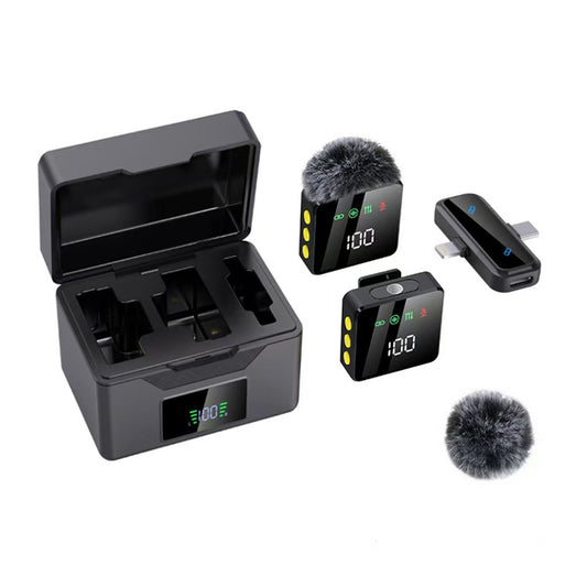 Wireless Lavalier Microphone with Charging Case Noise Cancelling for iPhone Android-Black