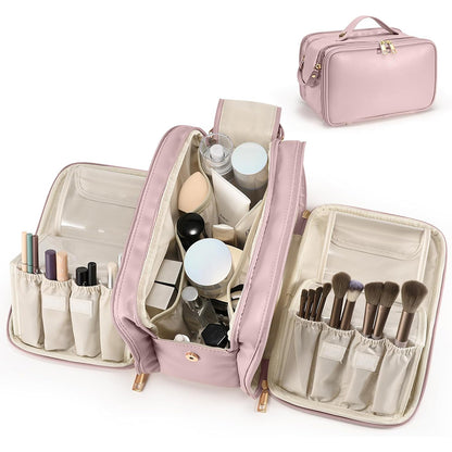 Large Capacity Travel Makeup Bag Portable Cosmetic Organizer Storage Toiletry Bags-Pink