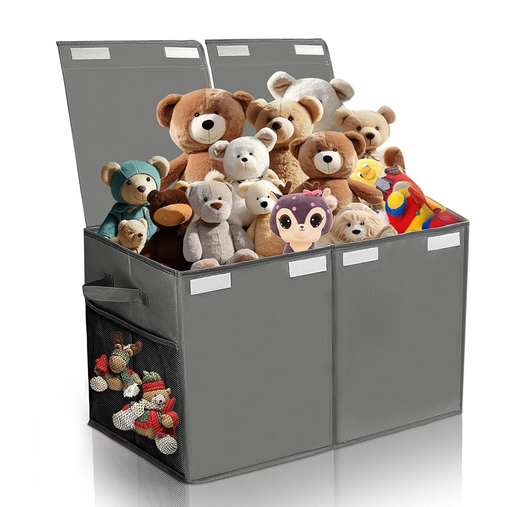 Foldable Toy Storage Organizer Box with Lid and Dividers-Grey