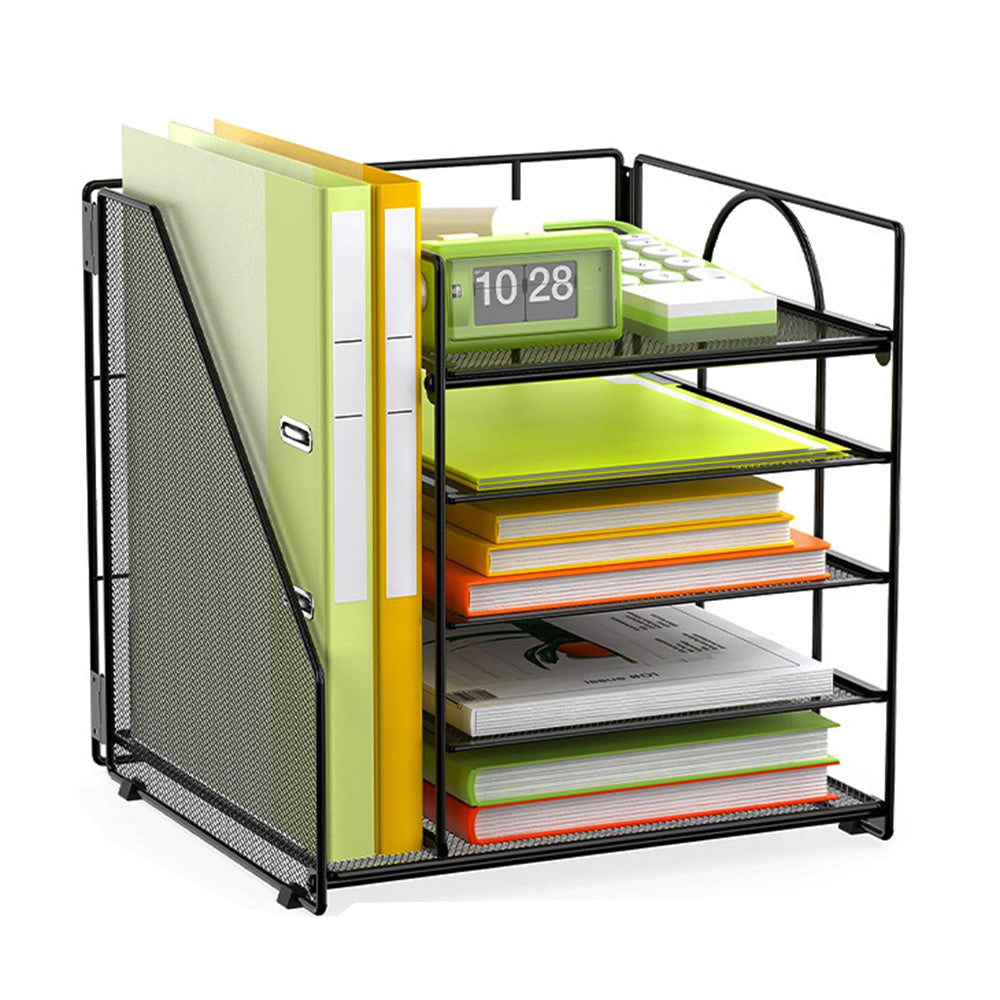 Metal File Organizer Rack Desktop Storage Shelf for Office Home Black