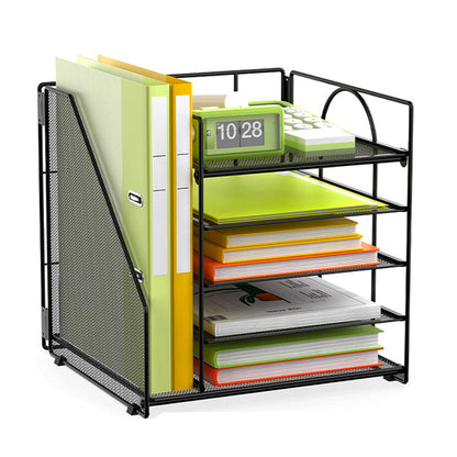 Metal File Organizer Rack Desktop Storage Shelf for Office Home Black