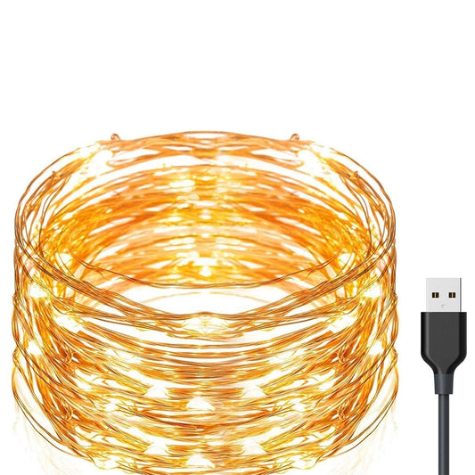 20m LED String Lights USB Powered 200 LEDs Copper Wire String Lights-Warm White