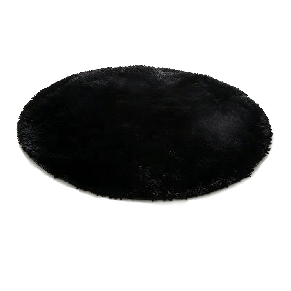 Fluffy Round Plush Area Rug Non Slip Carpet - Black