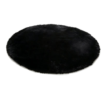 Fluffy Round Plush Area Rug Non Slip Carpet - Black