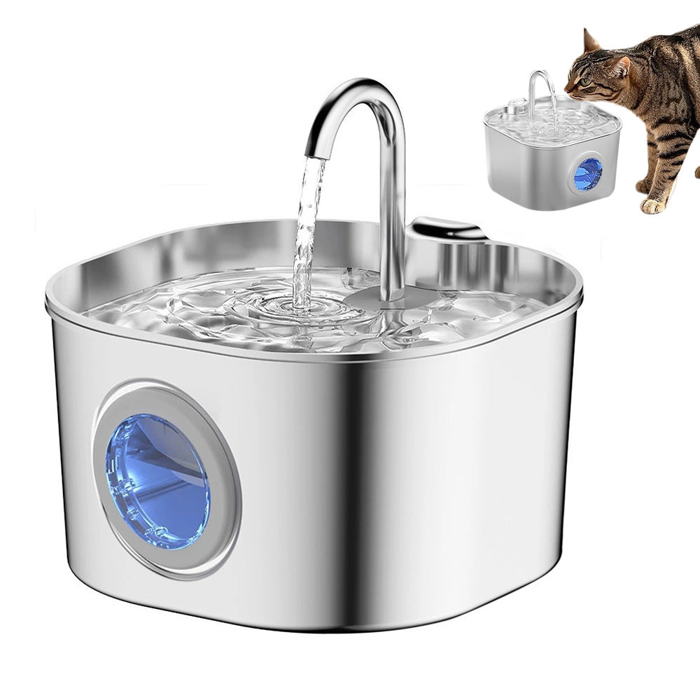USB 2.2L Stainless Steel Pet Water Fountain - Round Window