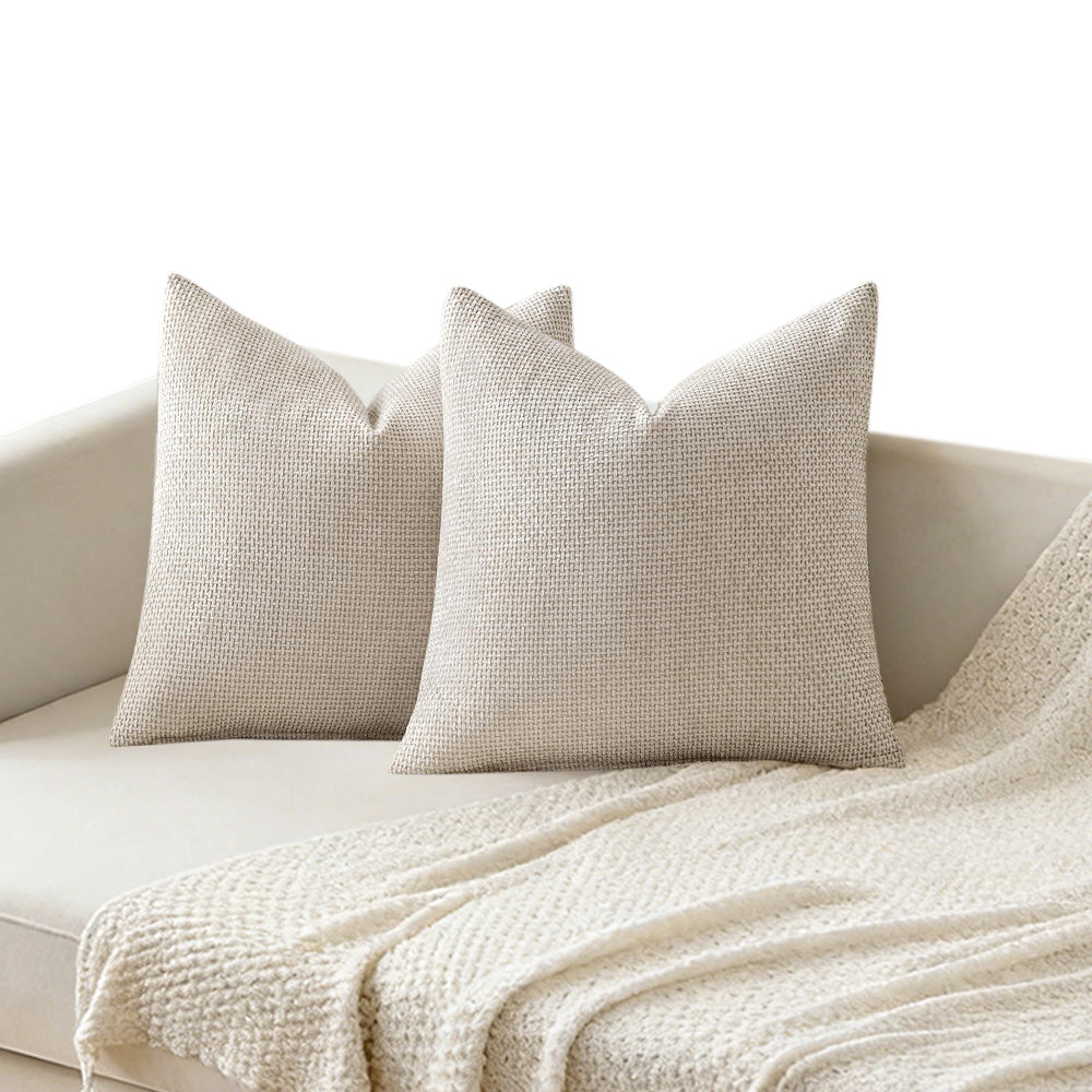 2 Pack Chenille Knit Throw Pillow Covers for Couch Bed -Beige
