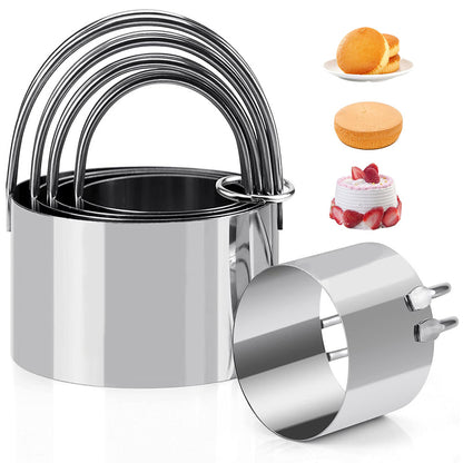 5 Pieces Stainless Steel Round Cookie Cutters with Handle Cake Baking Dough Tools