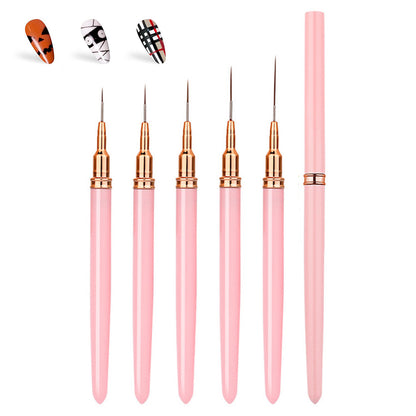 5PCS Nail Art Liner Brushes Set Nail Tools For Long Lines Thin Details Fine Drawing-Pink