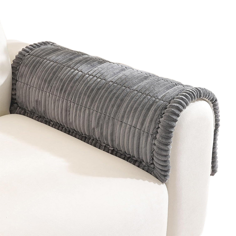 Sofa Armrest Cover Winter Thick Flannel Armchair Pad-Dark Grey