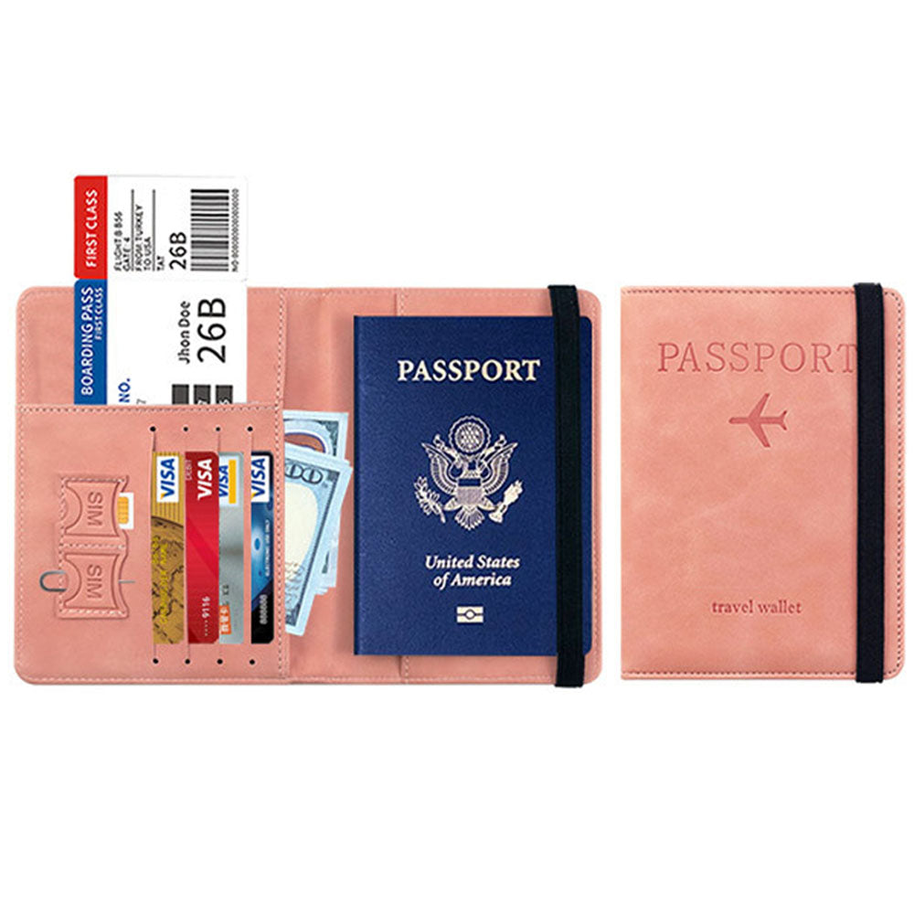 RFID Blocking Passport Holder PU Leather Travel Wallet with Card Slots Pink
