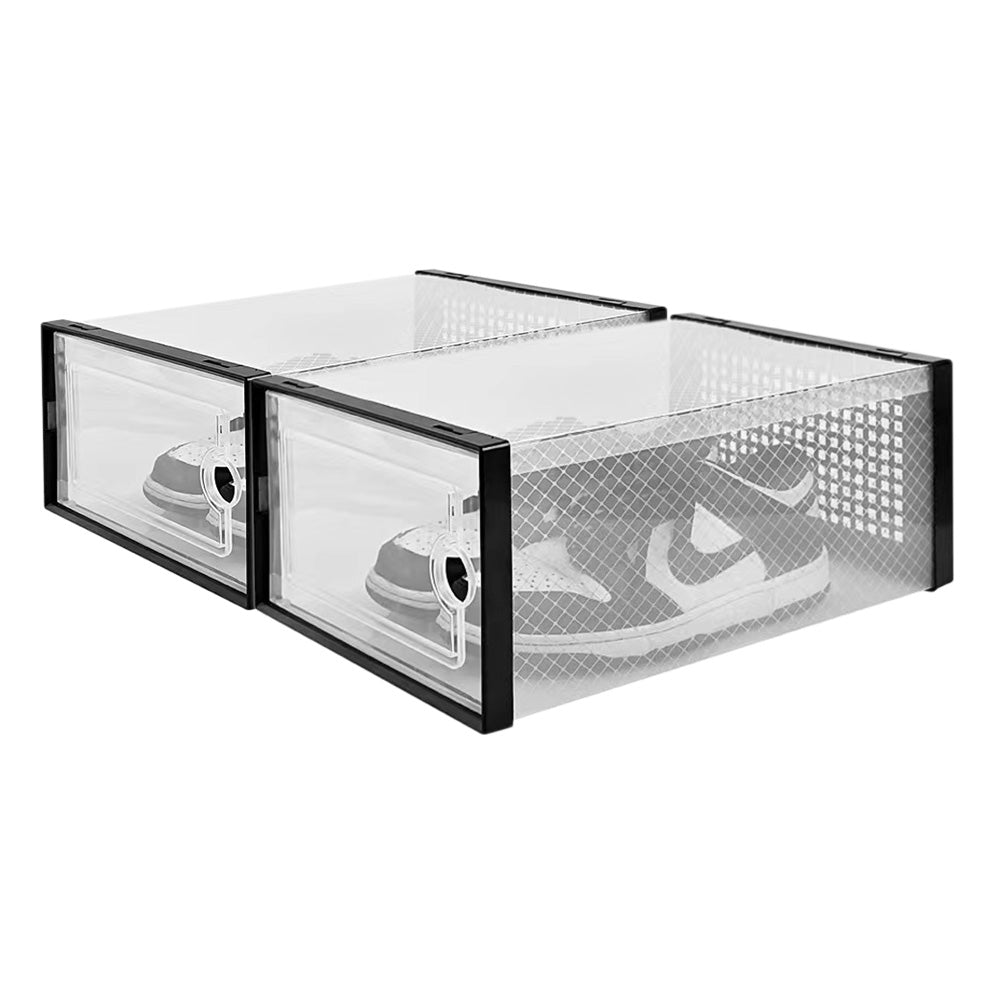 2 Pcs Clear Stackable Shoe Boxes Plastic Sneaker Containers for Closet Under Bed-Black