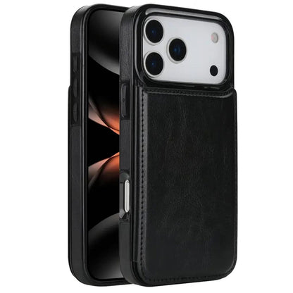 Leather Wallet Case for iPhone 17 Series Double Magnetic Flip Closure Full Body Drop Protection-Black