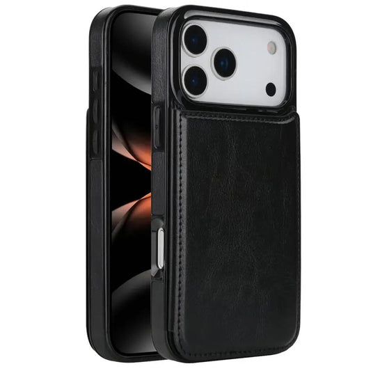 Leather Wallet Case for iPhone 17 Series Double Magnetic Flip Closure Full Body Drop Protection-Black