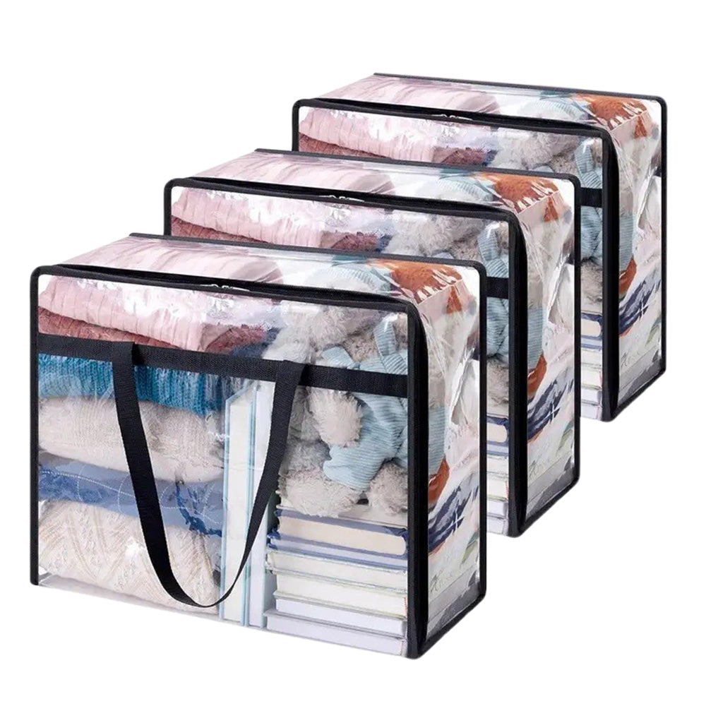3 Pack Thick Clear Storage Bags with Zipper for Clothes Bedding
