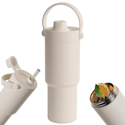 Dual Lid Tumbler with Straw 735ml Vacuum Insulated Water Bottle-White
