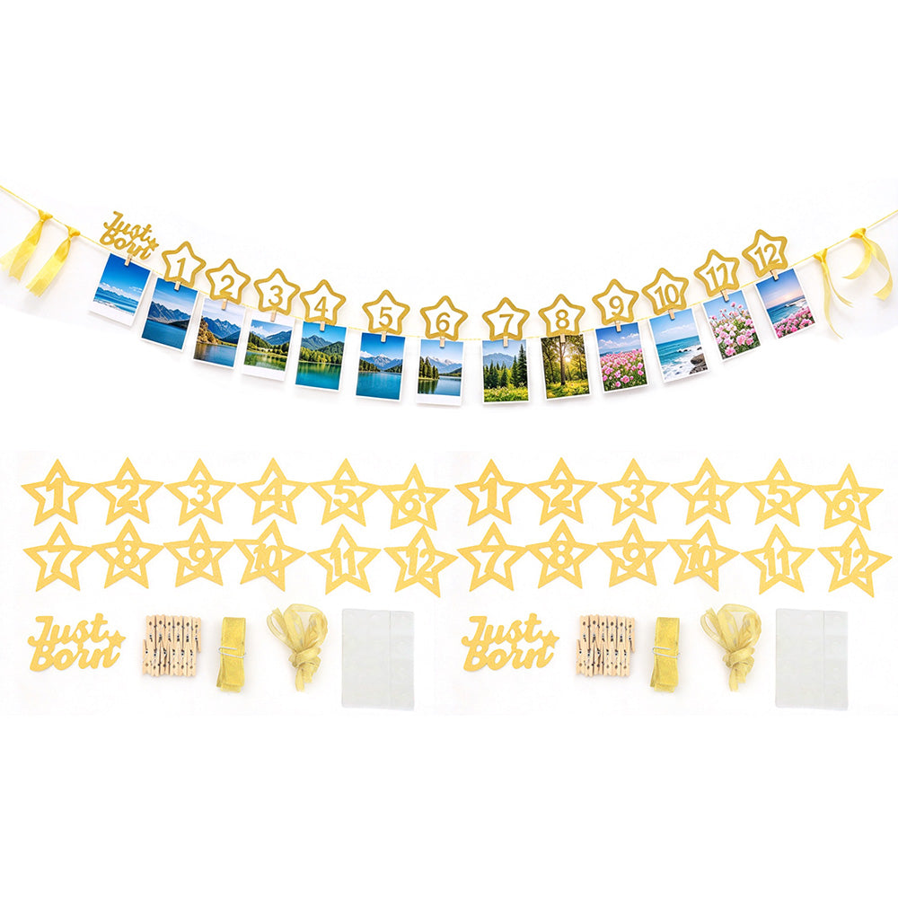 2 Pack 12 Month Photo Banner Star Photo Display with Photo Clips