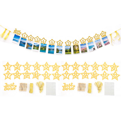 2 Pack 12 Month Photo Banner Star Photo Display with Photo Clips