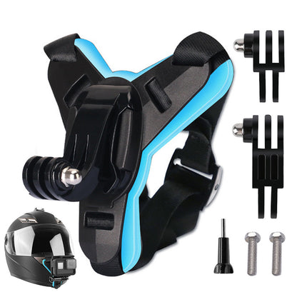 Motorcycle Helmet Chin Mount for Action Camera Quick Release Shockproof-Blue