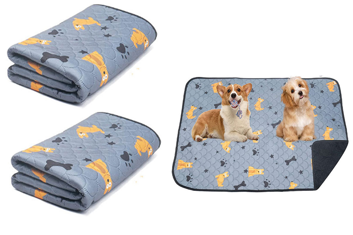 2Pcs Washable Pet Dog Training Pee Pad Reusable Absorbent Cushion Pet Pee Mat-Blue