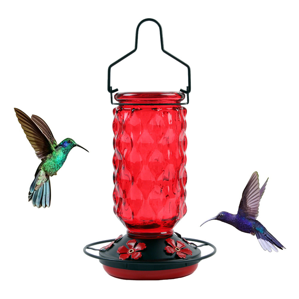 Stained Glass Hummingbird Feeder Wide Mouth Garden Decor-Red