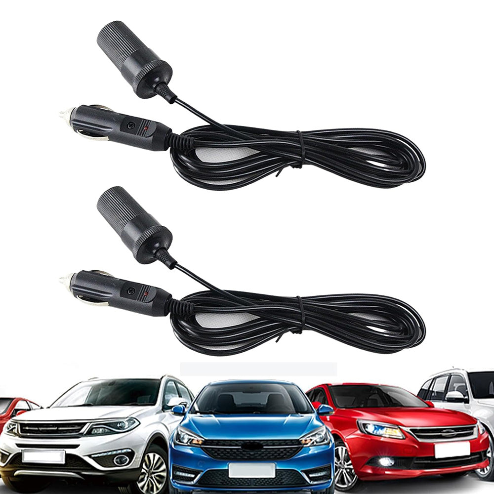 2Pcs 12V Car Cigarette Lighter Adapter Extension Cable Cord Plug Connector