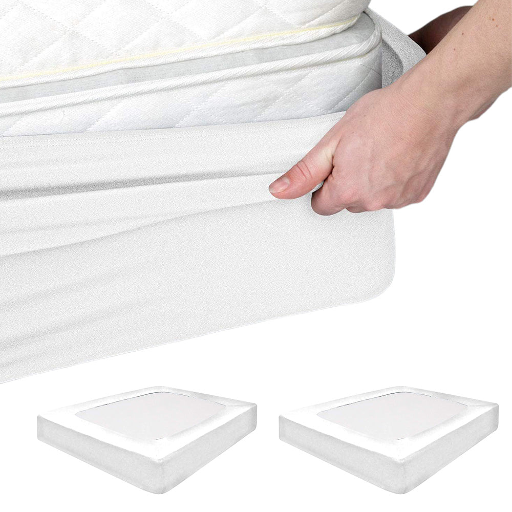 2Pcs Elastic Box Spring Mattress Foundation Cover -White