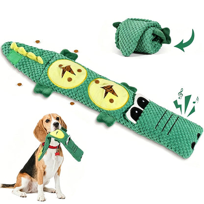 Roll Up Treat Dispensing Dog Toy with Squeaker for Small Medium Dogs-Dark Green