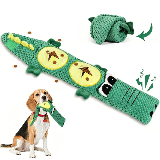 Roll Up Treat Dispensing Dog Toy with Squeaker for Small Medium Dogs-Dark Green