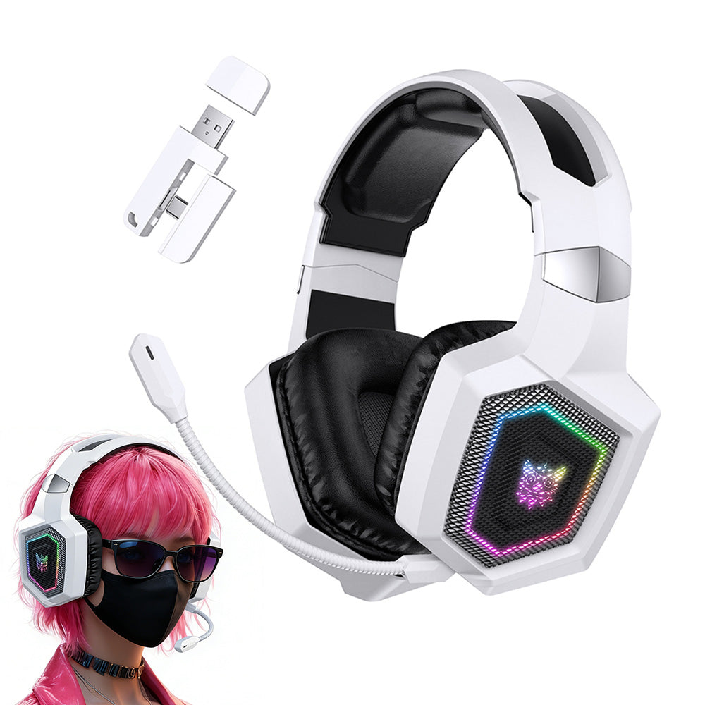 2.4GHz Wireless Gaming Headset with Flip Microphone for PC-White