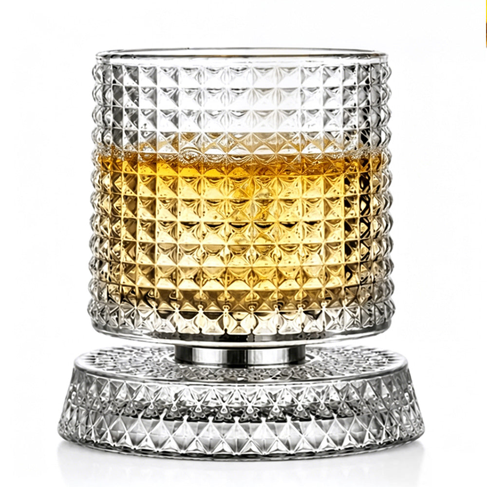 270ml Rotating Whiskey Glass Transparent Glass-Checkered Style