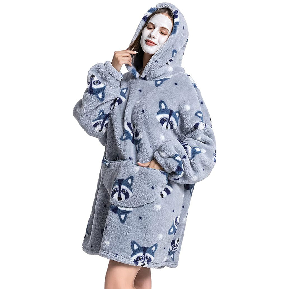 Hooded Blanket Hoodie Ultra Plush Comfy Sweatshirt Fleece-Gray Raccoon