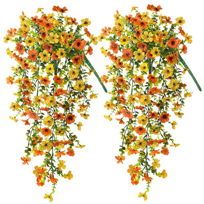 2Pcs Artificial Flowers Outdoor Hanging Faux Floral Decor for Planter Basket Window Box-Orange
