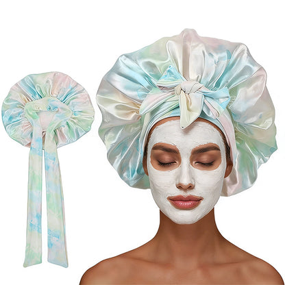 Satin Bonnet for Sleeping Double Layer Sleep Hair Bonnets Caps for Curly Braid Hair-Green