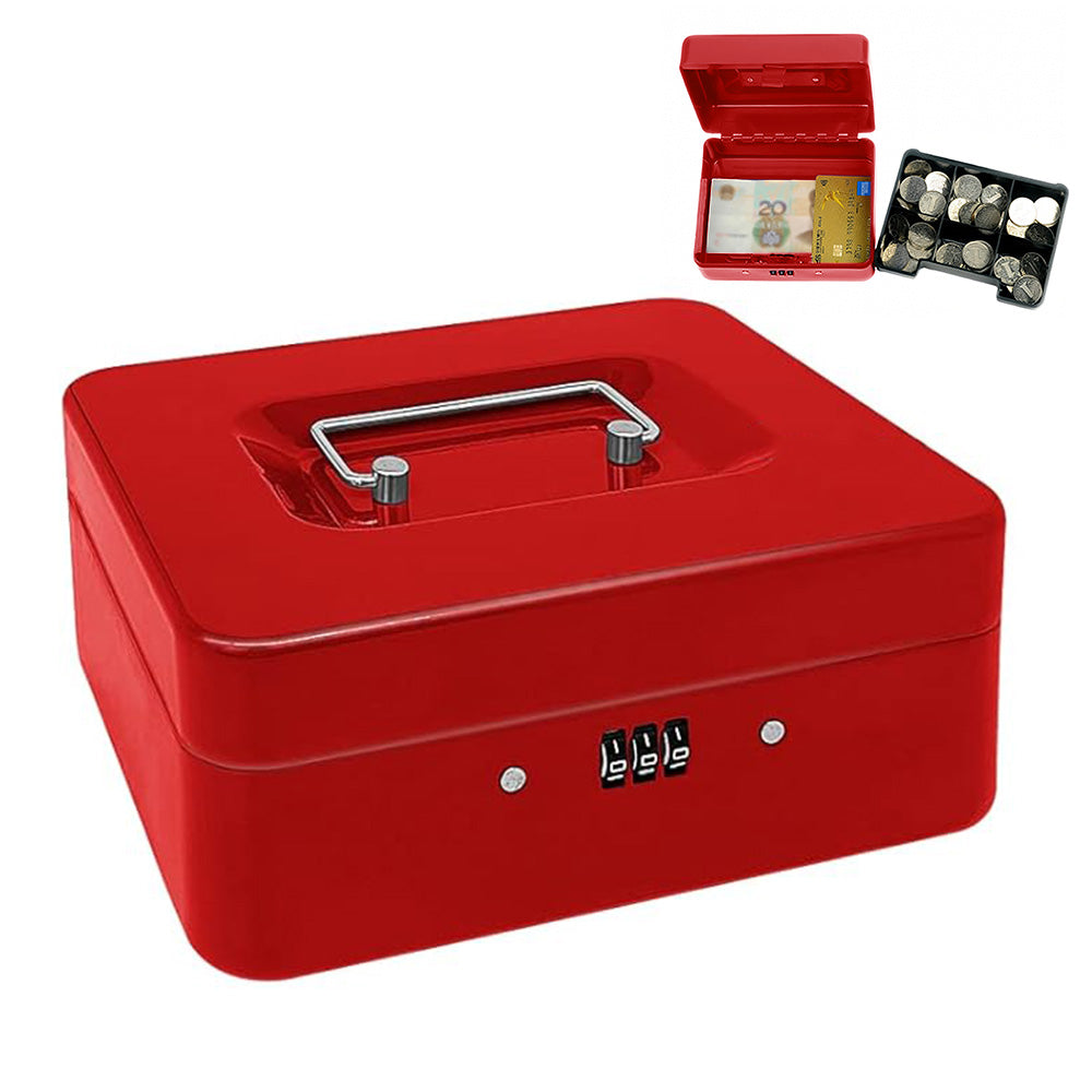 Lockable Cash Box Deposit Petty Cash Money Box with Code Lock Security Safe-Red