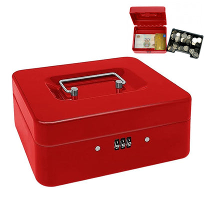 Lockable Cash Box Deposit Petty Cash Money Box with Code Lock Security Safe-Red
