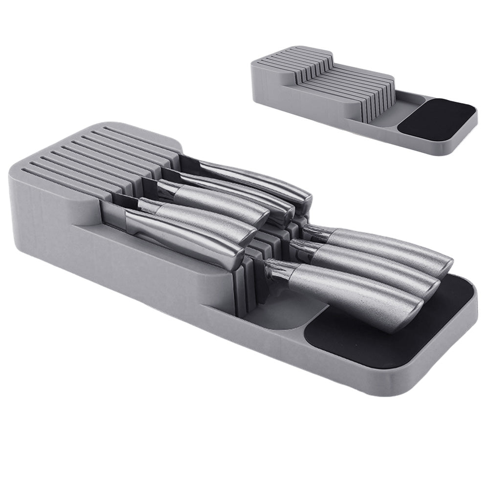 Storage Rack Knife Block Organizer Kitchen Knives Holder Countertop or Drawer Use-Grey