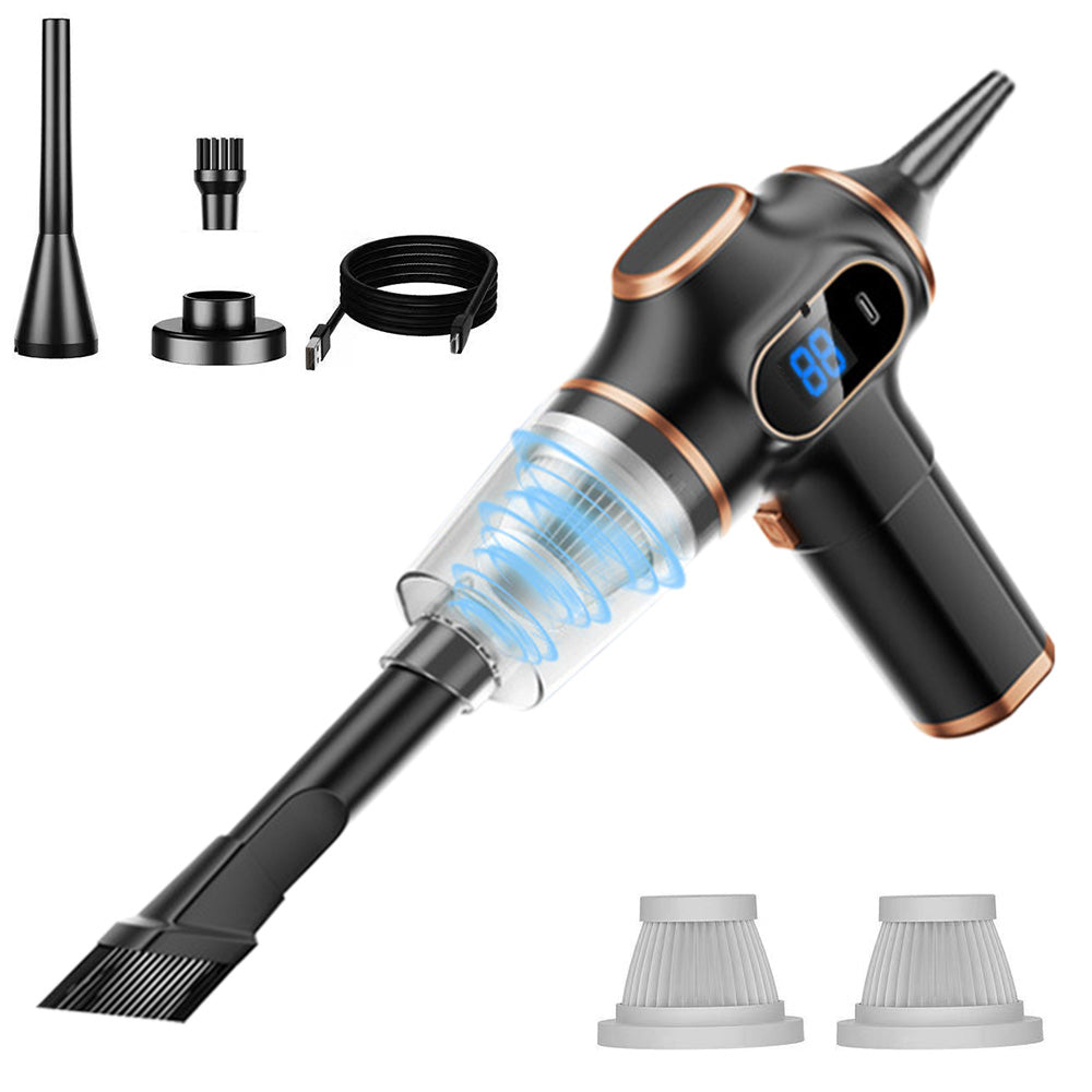 Cordless Desktop and Car Vacuum Cleaner with Blow & Suction Functions and Digital Display-Black