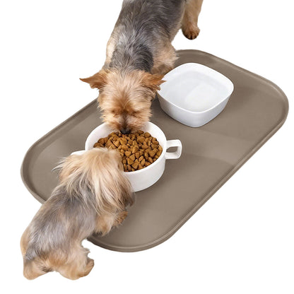 Silicone Pet Feeding Mat Raised Edge Anti-Spill Washable Non-Slip Placemat-Beige