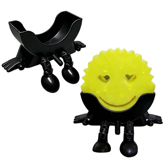 2Pcs Smiley Face Sponge Holder Sink Drain Rack for Sink Edge-black