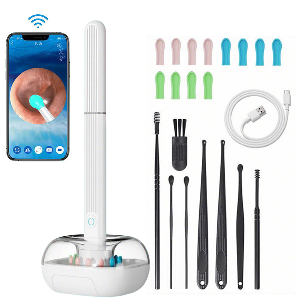 Wireless WiFi Ear Wax Removal Kit with HD Camera 360 Degree Visual Ear Cleaner-White