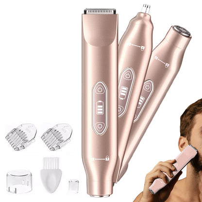 3-in-1 Electric Shaver Nose Hair Trimmer for Face Body Bikini Underarm and Legs-Rose Gold