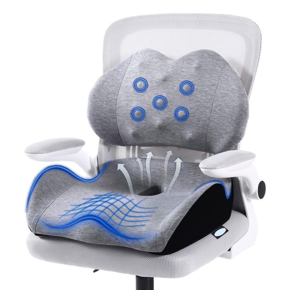 Memory Foam Seat Cushion Lumbar Support Pillow Chair Pad for Office Car-Grey
