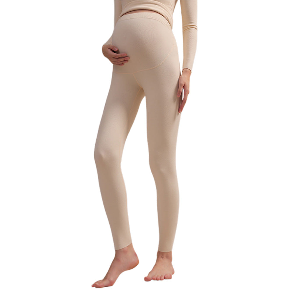 Maternity Leggings Pregnancy High Waist Warm Thermal Pants with Adjustable Belly Band-Nude