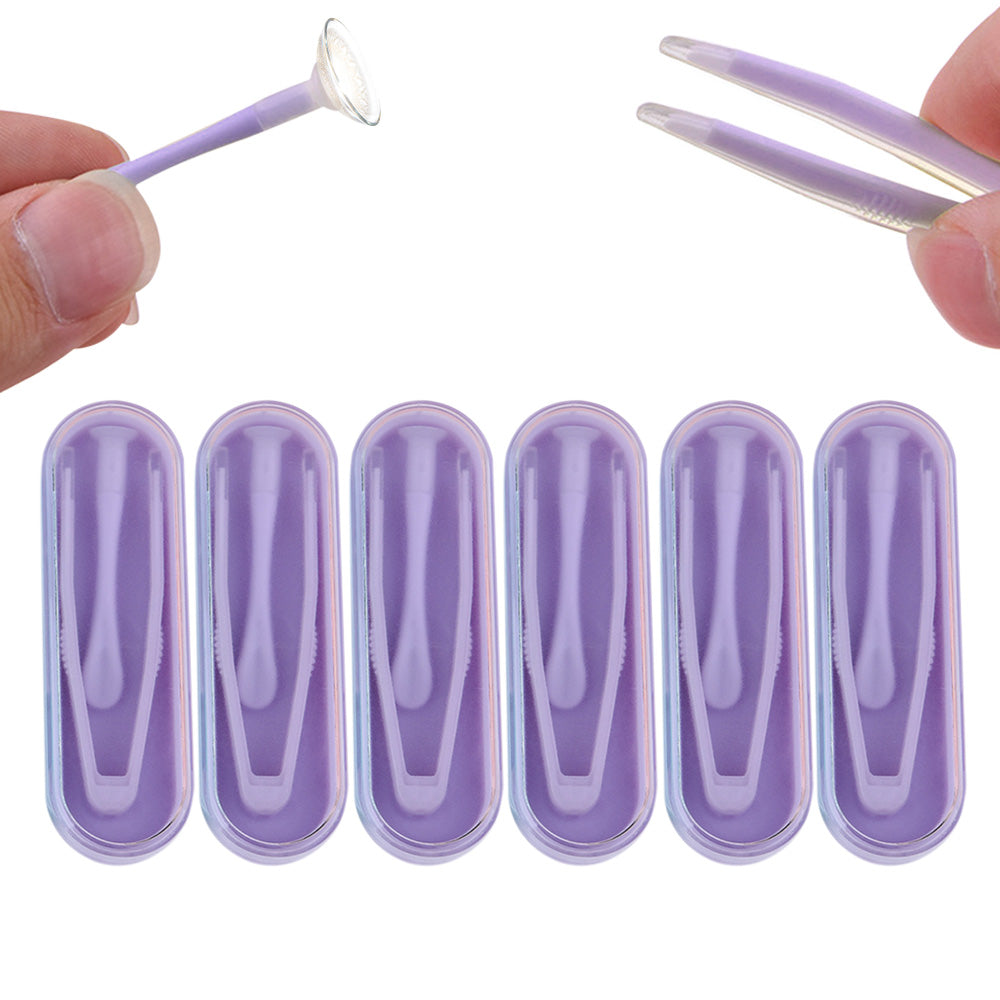 6 Pack Contact Lens Tool Kit Tweezers Inserter Remover Travel Case Set-Purple