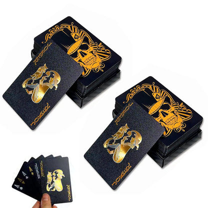 2Pcs Waterproof Playing Cards PVC Plastic Poker Deck Black & Gold Skull Design
