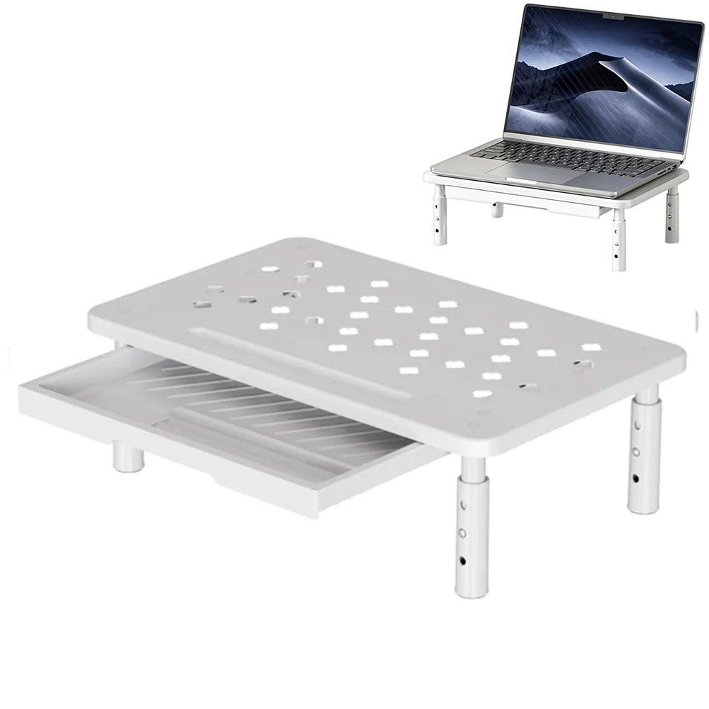 Adjustable Monitor Stand Riser with Drawer Storage Metal Desk Organizer